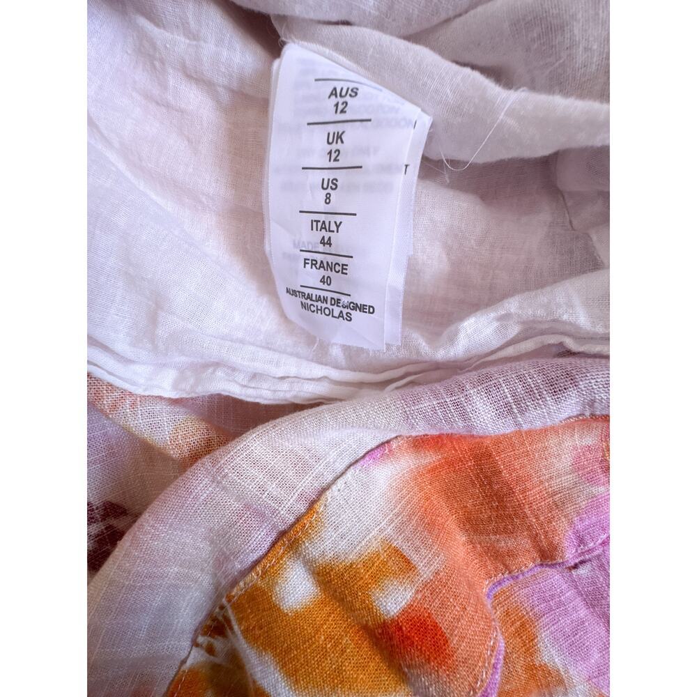NICHOLAS Celie Floral Linen Blend Midi Dress Pink Orange Belted Size 8 - Picture 6 of 12